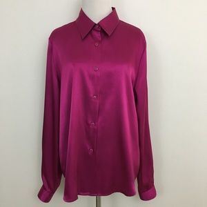 Liz Baker Fuchsia Satin Button-Up Blouse